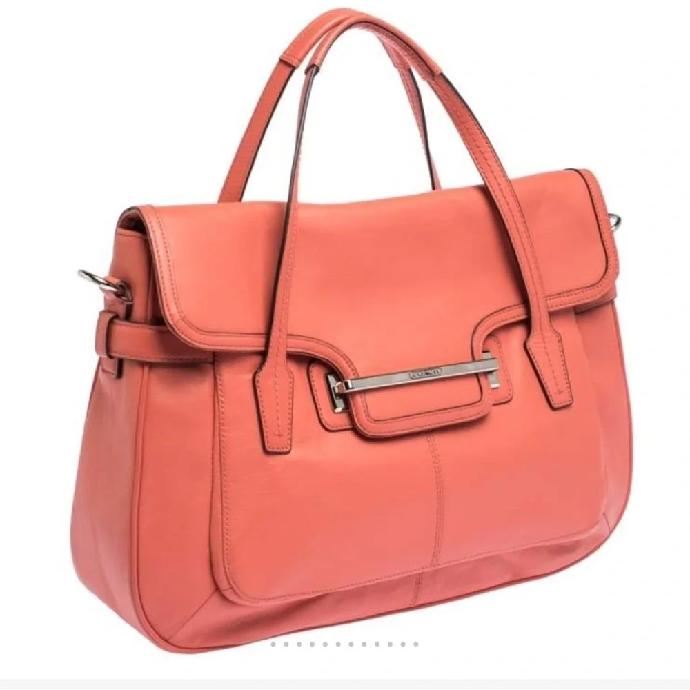 COACH Taylor Marin Satchel Coral Salmon Pink Leather F26781 Crossbody Bag $398 - Picture 4 of 15